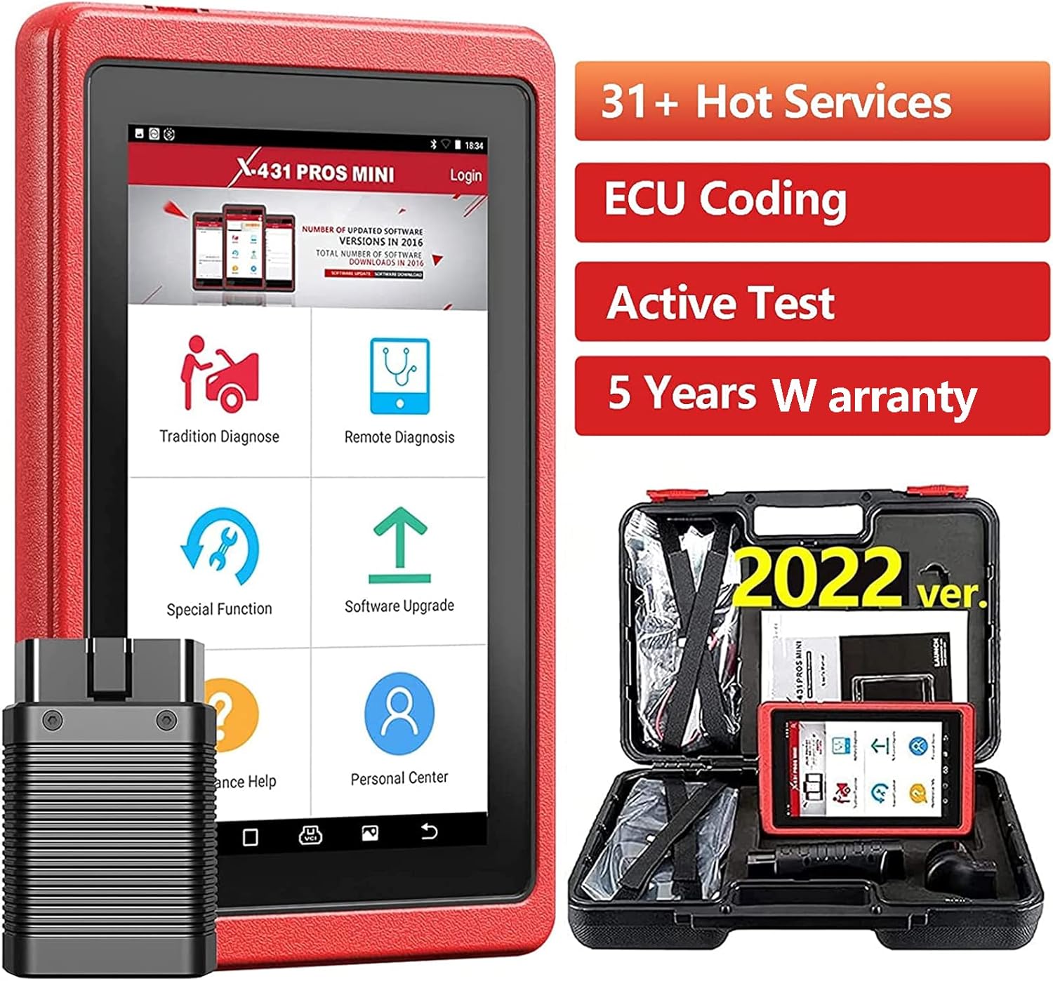 2022 Model LAUNCH X431 PROS Mini 3.0 (Same Function as X431 V+) Bi-directional Scan Tool OE-Level Full System Automotive Diagnostic Scanner 31+ Service ECU Coding Oil Reset ABS Bleeding, Free Update