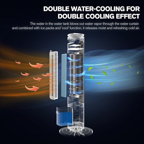 3-IN-1 Portable Air Conditioners Tower Fan, Evaporative Air Cooler w/Remote, 2.5L Water Tank With 4 Ice Packs, 12H Smart Timer & 70° Oscillating, 3Speeds For Bedroom Living Room Office
