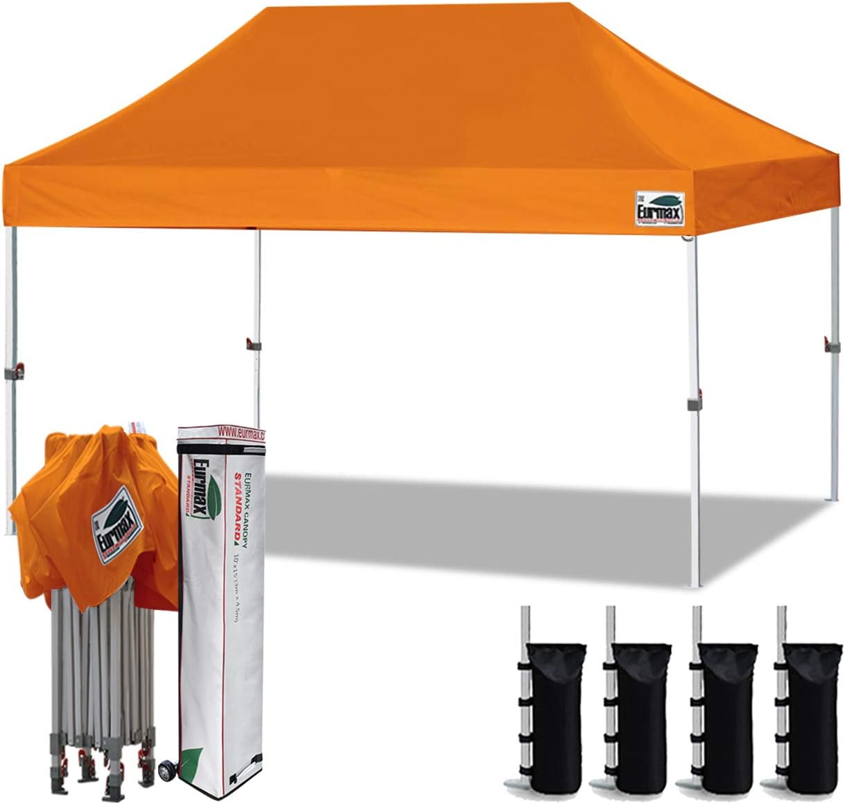 Eurmax USA 8'x12' Ez Pop Up Canopy Tent Commercial Instant Canopies with Heavy Duty Roller Bag,Bonus 4 Sand Weights Bags (Red)