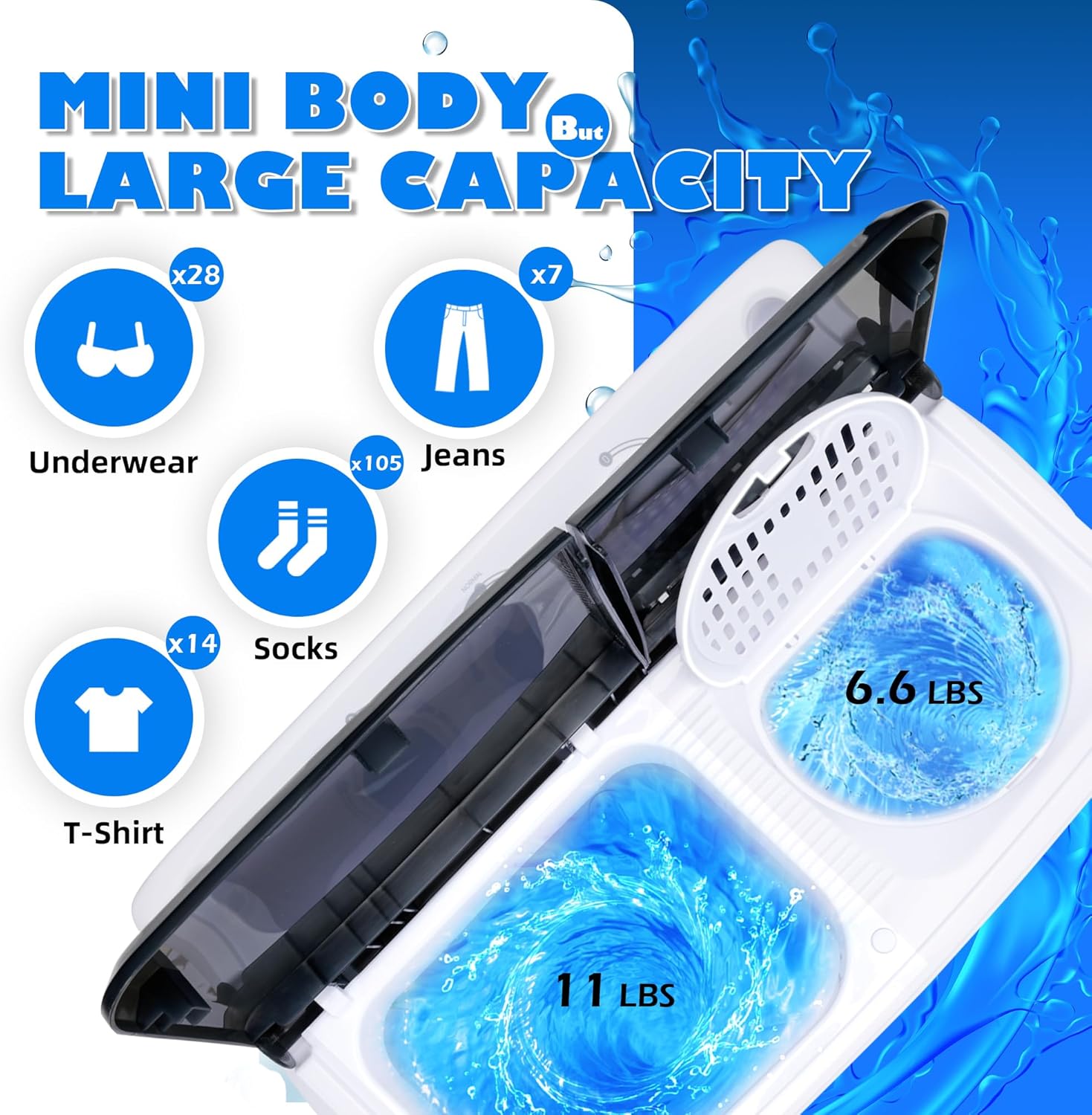 Portable washers 17.6lbs Compact Washing Machine and Spinner Twin Tub Washer and Dryers for Home Apartment Dorms,Black