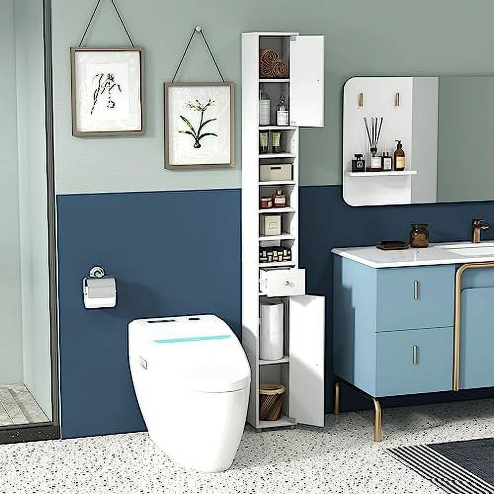 ZFGSUIJN Tall Slim Bathroom  Cabinet  71" Freestanding Bathroom Cabinet w/ 2 Doors  1 Drawer &amp; 5 Adjustable Shelves  Floor Narrow Tower Cabinet for Small Spaces  8" x 8" x - Curated Treasures Market