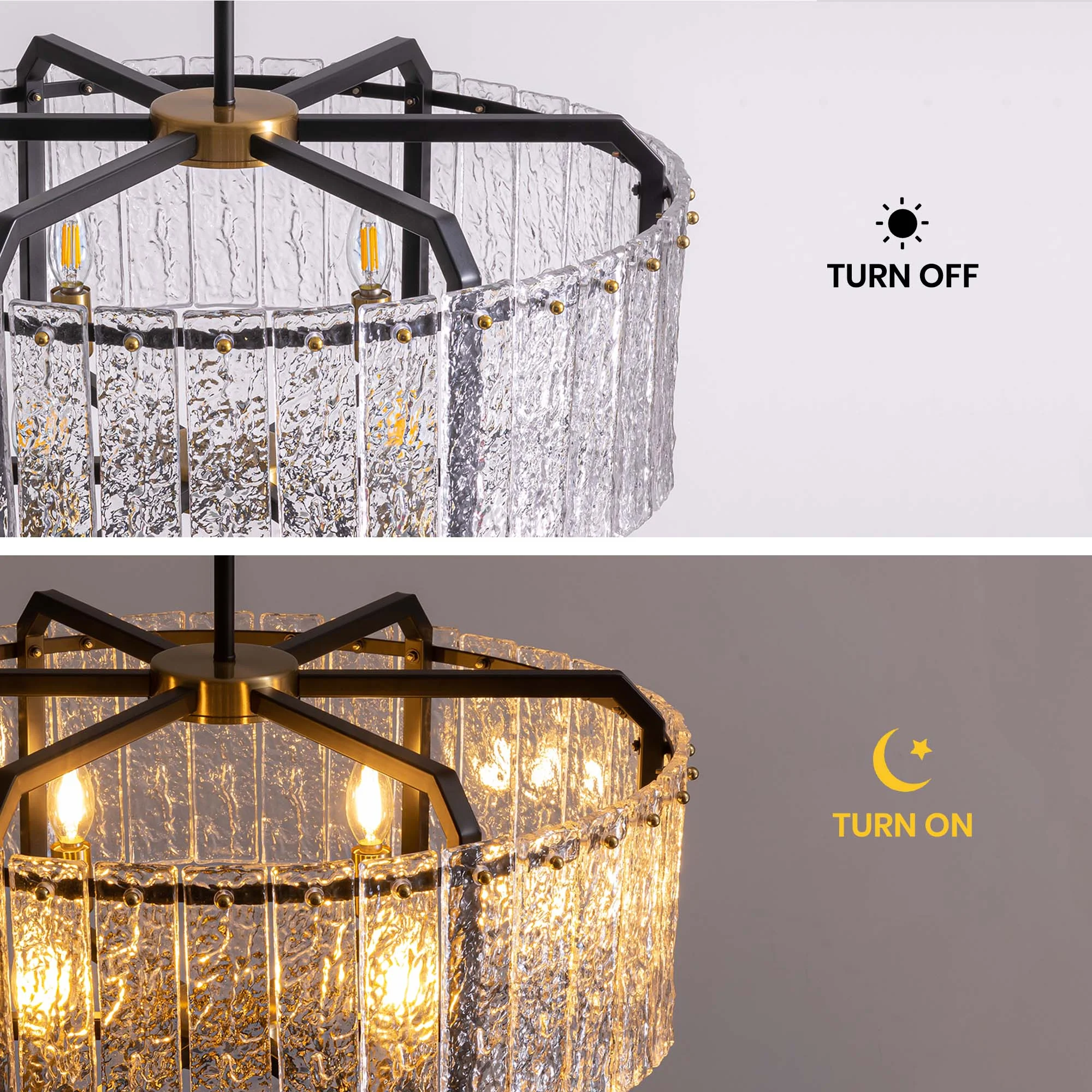 HOOMEDELIER Modern Crystal Chandeliers Lighting for Dining Room,  6-Light Luxury Water Ripple Glass Black Ceiling Light Fixture, Round Drum Chandelier for Kitchen Island, Entryway, Farmhouse 25"D*11"H