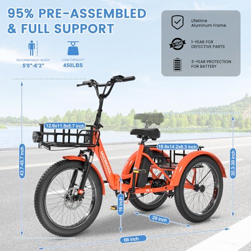 Electric Trike, Electric Tricycle for Adults, 20" Folding 3 Wheels Electric Bicycle Bikes, 48V 500W/750W Motorized Electric Ebike with Aluminum Frame, Removable Battery and Basket