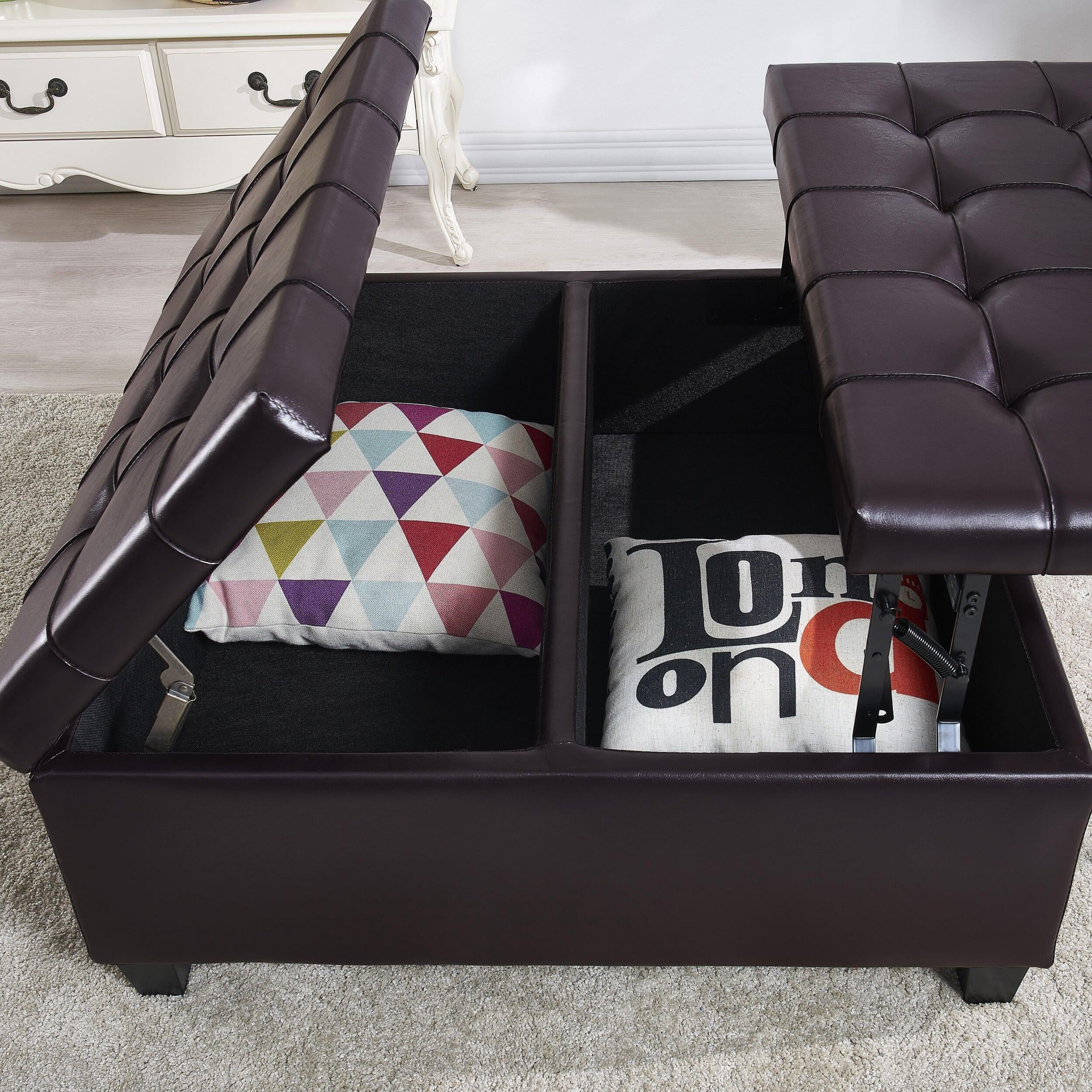 Supfirm Large Square Faux Leather Storage Ottoman | Coffee table for Living Room  Bedroom (Dark Brown)