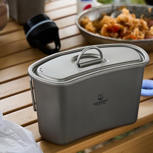 SILVERANT Camping Canteen Titanium Military Canteen Mess Kit Ultralight Camping Mug with Carry Pouch & Cup Foldable Handle -Bottle 1000ml, Cup 600ml