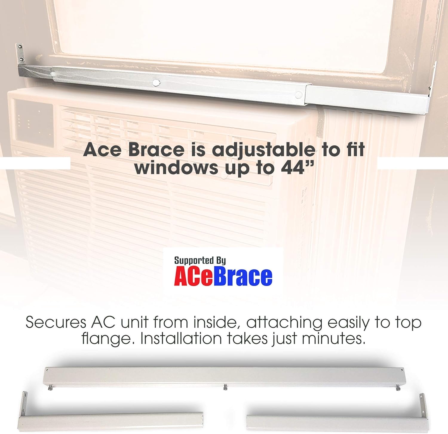 ACeBrace Air Conditioner Support for standard window Air Conditioners - Universal AC Window Bracket- Air Conditioner Support - Window Guard and Air Conditioner Support. Pack of 2