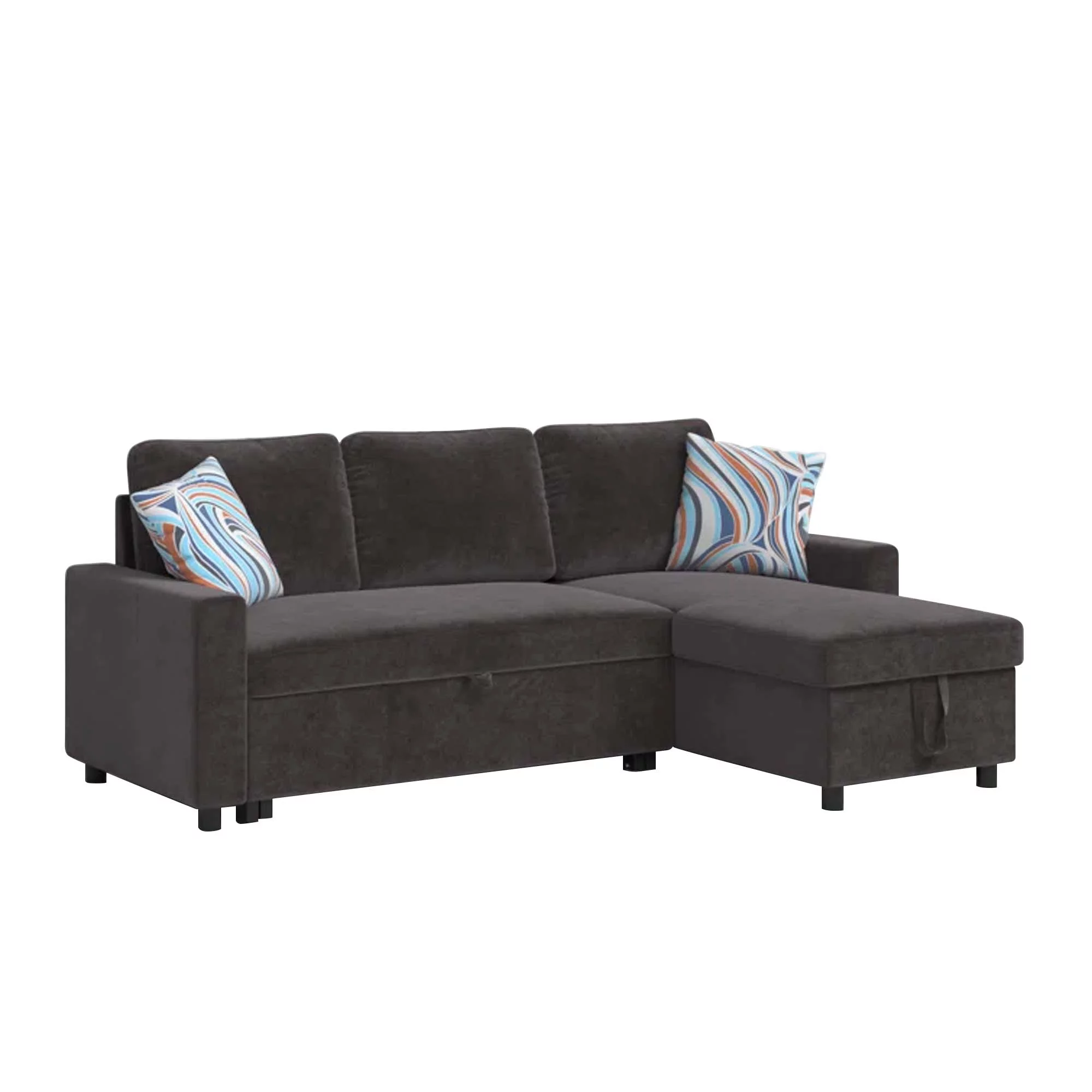 Momspeace Sofa Bed, 2 in 1 Sofa Sleeper with Storage Chaise-Pull Out Couch Bed for Living Room - Dark Brown