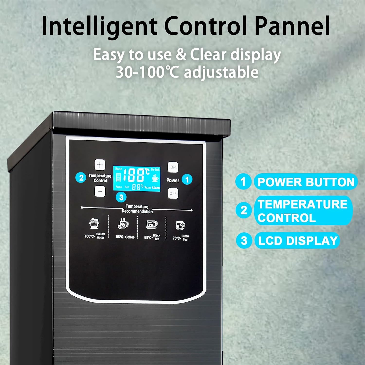 Hot Water Dispenser Commercial Water Boiler Electric Warmer Black Hot Water Machine, 50L/13Gal per Hour, Stainless Steel, Large Capacity, 1600W Fast Heating for Restaurant, Hotel, Office
