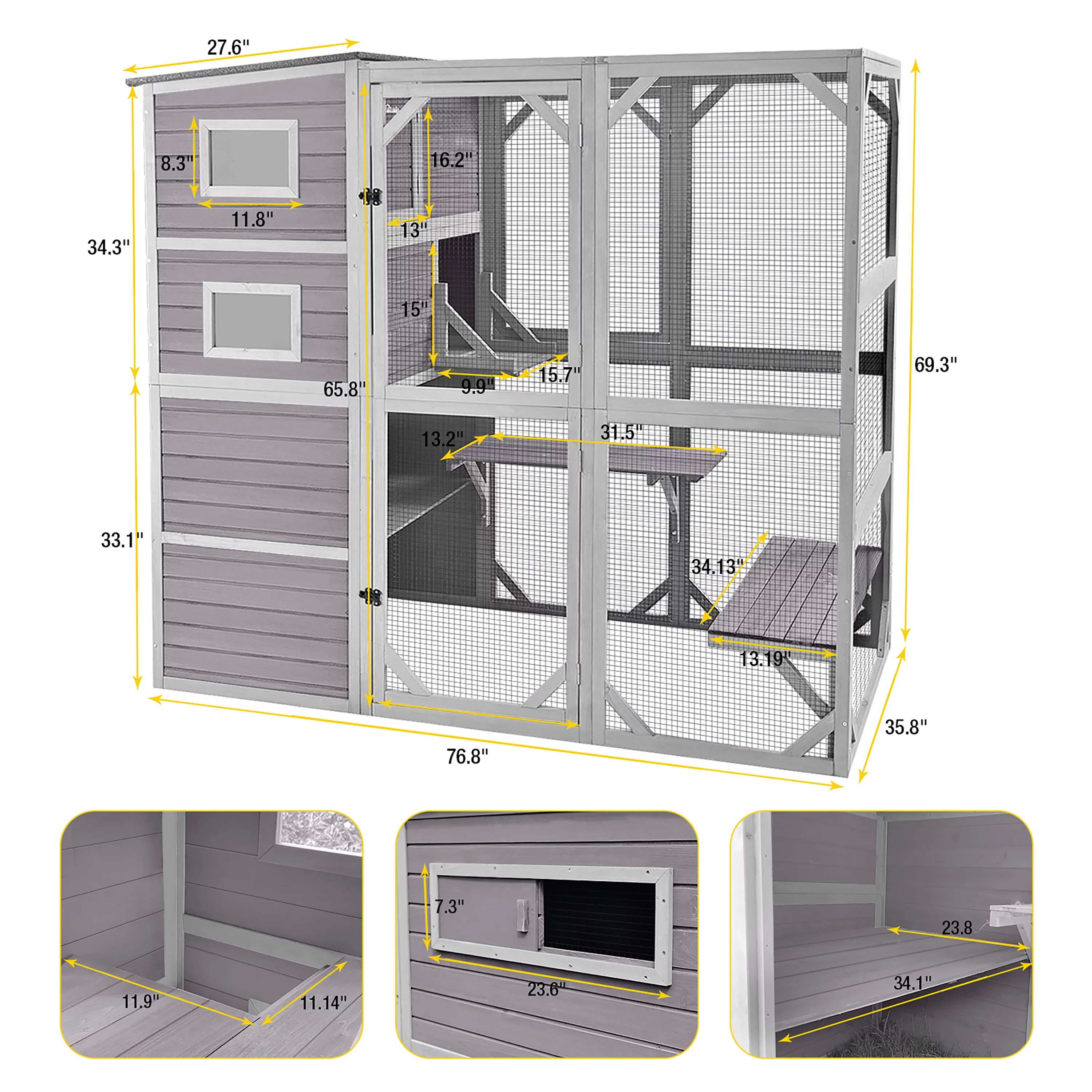 Morgete 70''H Large Catio 4 Tiers Outdoor Cat House Walk-in Enclosures Cat Cage