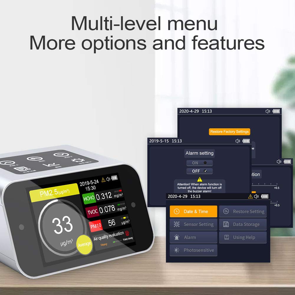 A16 Air Quality Monitor Indoor AQI PM2.5 PM10 Dust Meter PM1 Particle Counter TVOC VOC Detector HCHO Formaldehyde Pollution Tester Home Test kit