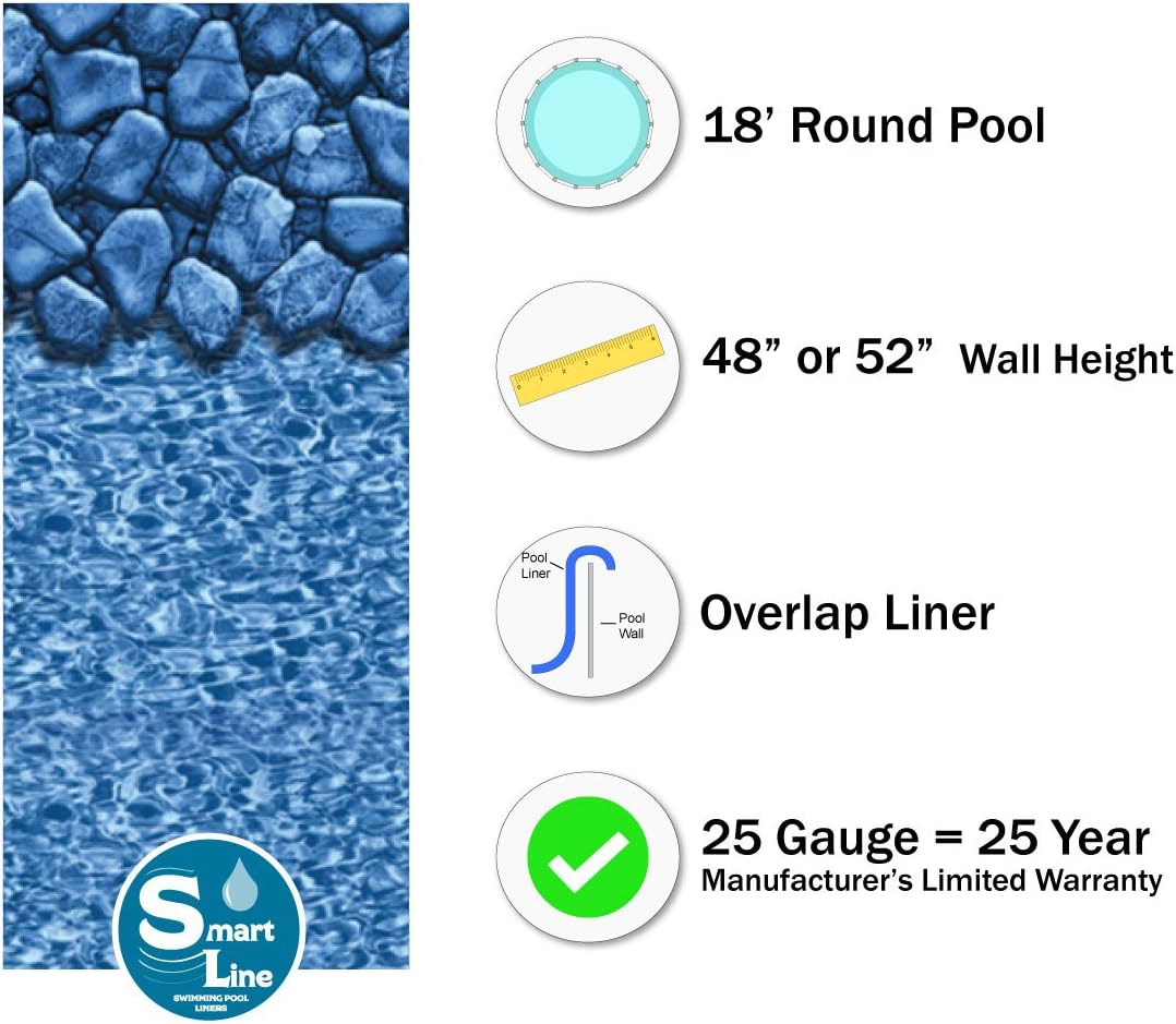 Lake Effect Pools 'Impressions' 18' Round above Ground Swimming Pool Complete Bundle Kit | 48" Height | Boulder Swirl Overlap Liner | A Frame Ladder System | Sand Filter System with Pump | Skimmer
