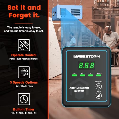 Abestorm Air Filtration System 3-Speed Remote-Controlled (650CFM/850CFM/1100CFM) Built-in Ionizer