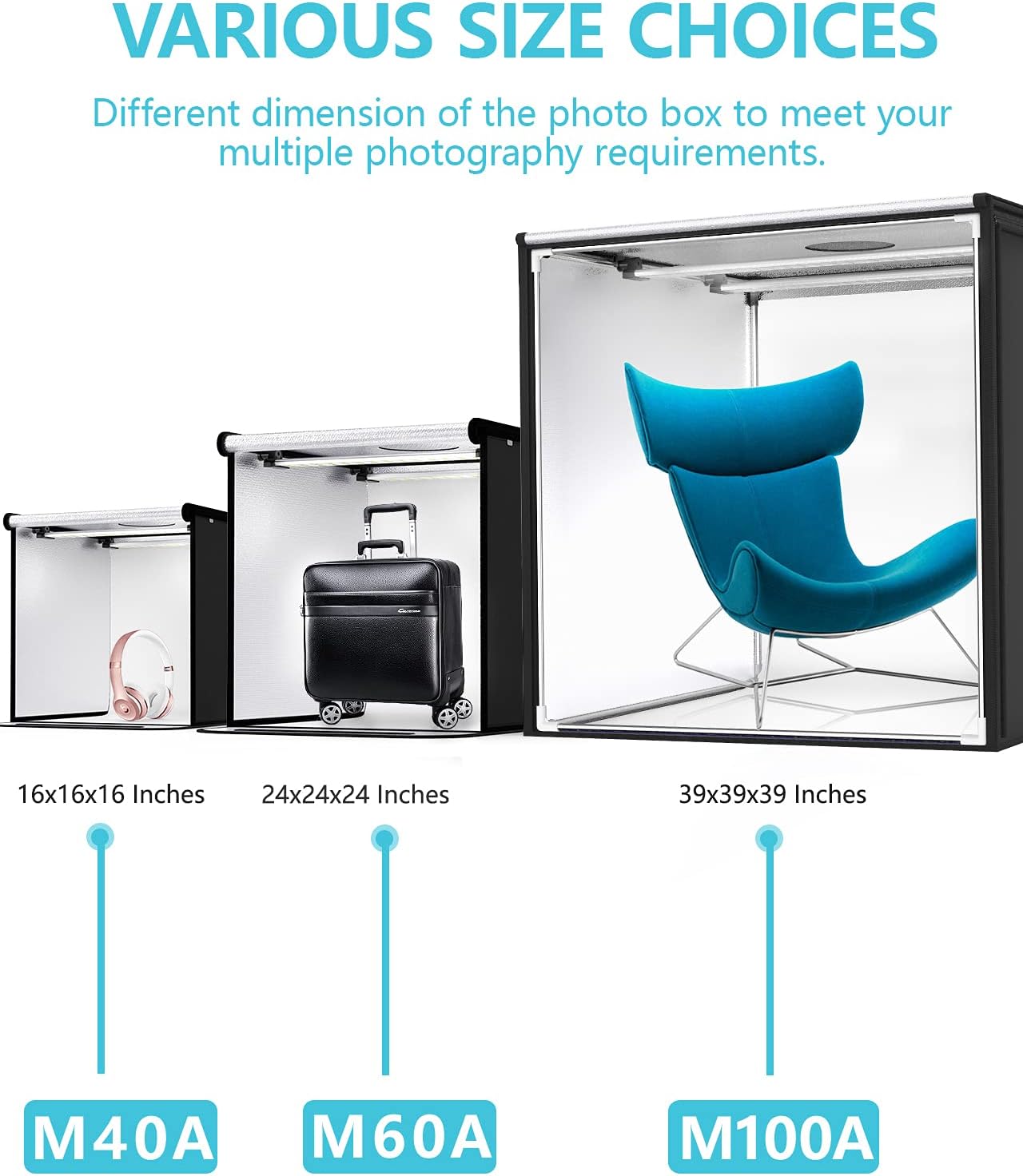 FOSITAN Bi-Color 2600K-8500K Photo Box, 39"/100cm Dimmable Photo Light Box Portable Folding Shooting Studio Tent with 4 Color Backdrops, 2 LED Light Bars,13000LM for Professional Product Advertising