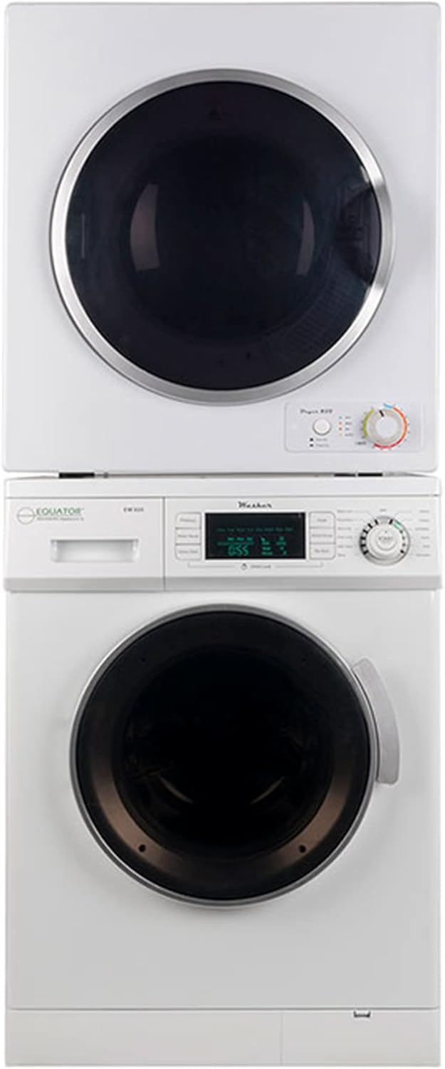 Equator Stackable Laundry Center with Front Load Washer and Dryer Unit Including Customizable Cycles, Quiet Mode, and 180-Degree Swinging Doors White