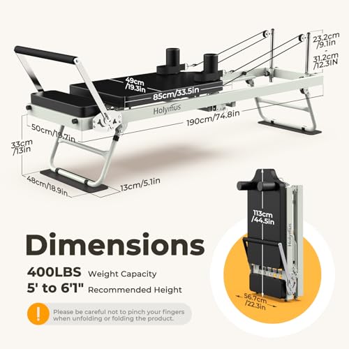 Pro 75" Pilates Reformer Machine, Foldable Pilates Machine Equipment Up to 400LBS, Pilates Equipment for Home Workout