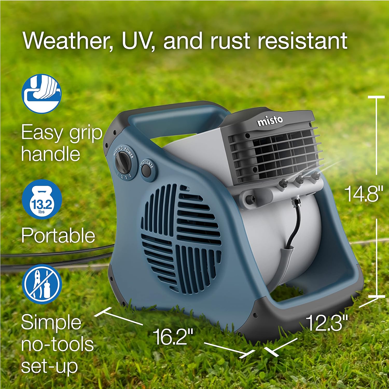 Lasko 7054 Misto Outdoor Misting Blower Fan - Features Cooling Misters, Ideal for Sports, Camping, Decks & Patios, Blue
