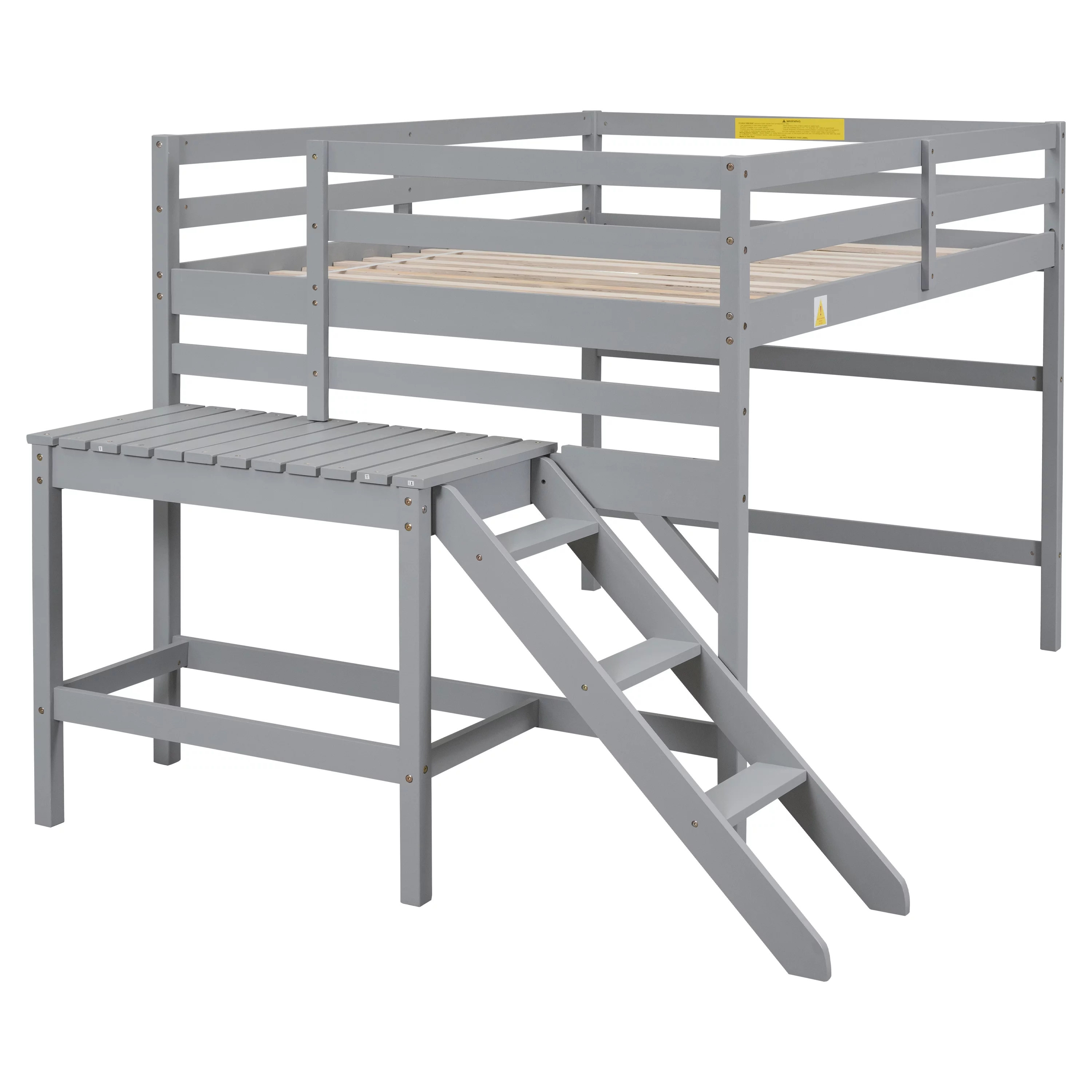 Bellemave Full Wood Loft Bed with Full-length Safety Rail and Ladder, Space-Saving Bedroom Low Loft Bed for Kids (Gray)
