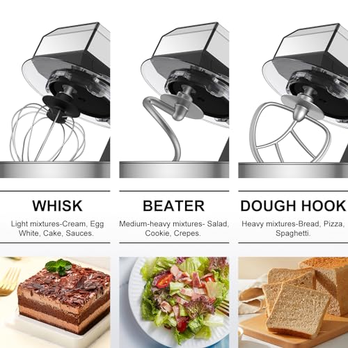Stand Mixer,5.3Qt Small Electric Food Mixer,1200W Tilt-Head Food Mixer with Dishwasher,6 Speeds Portable Lightweight Kitchen Mixer for Daily Use with Egg Whisk,Dough Hook,Flat Beater (Silver)