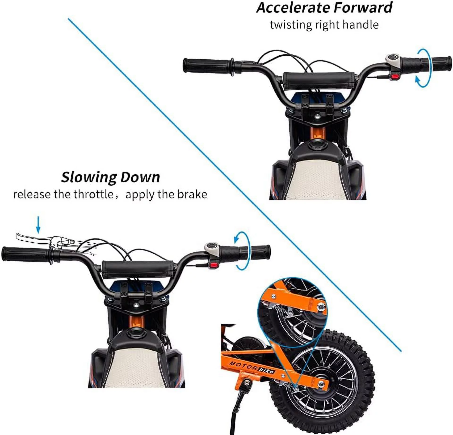 24V Electric Off-Road Motorcycle,250W Motor 13.6MPH Fast Speed Motocross,Leather Seat Dirt Bike,Twist Grip Throttle,Metal Suspension,Air-Filled Tires,for Kids Teens Age 13+ (Blue)