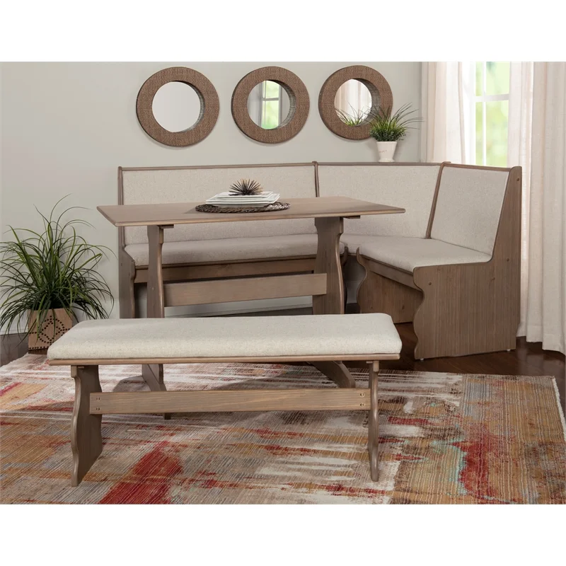 Pemberly Row Transitional Wood Corner Nook Dining Set in Brown