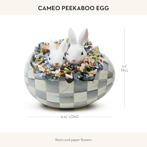 MACKENZIE-CHILDS Peekaboo Egg, Cute Easter Bunny Decor, Spring and Easter Egg Decor, Black-and-White Courtly Check