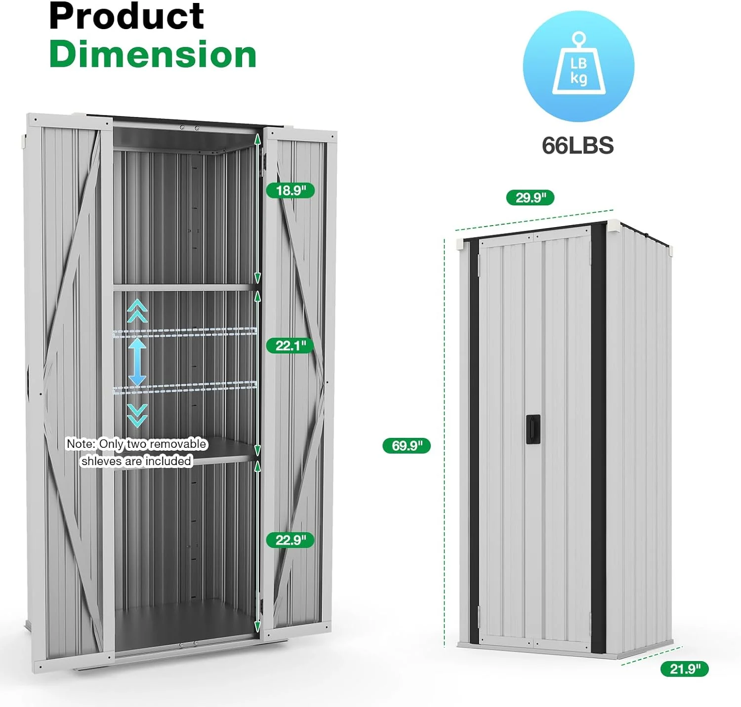 AECOJOY Outdoor Storage Cabinet Waterproof with Adjustable Shelves, Lockable Metal Outdoor Garden Storage Sheds Organizer, Versatile for Garage, Backyard, or Indoor Use