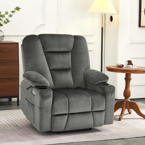 MCombo Small Power Lift Recliner Chair with Massage and Heat for Petite People, Cup Holders, USB Ports, Side Pockets, Fabric 7569 (Small-Regular, Brown)