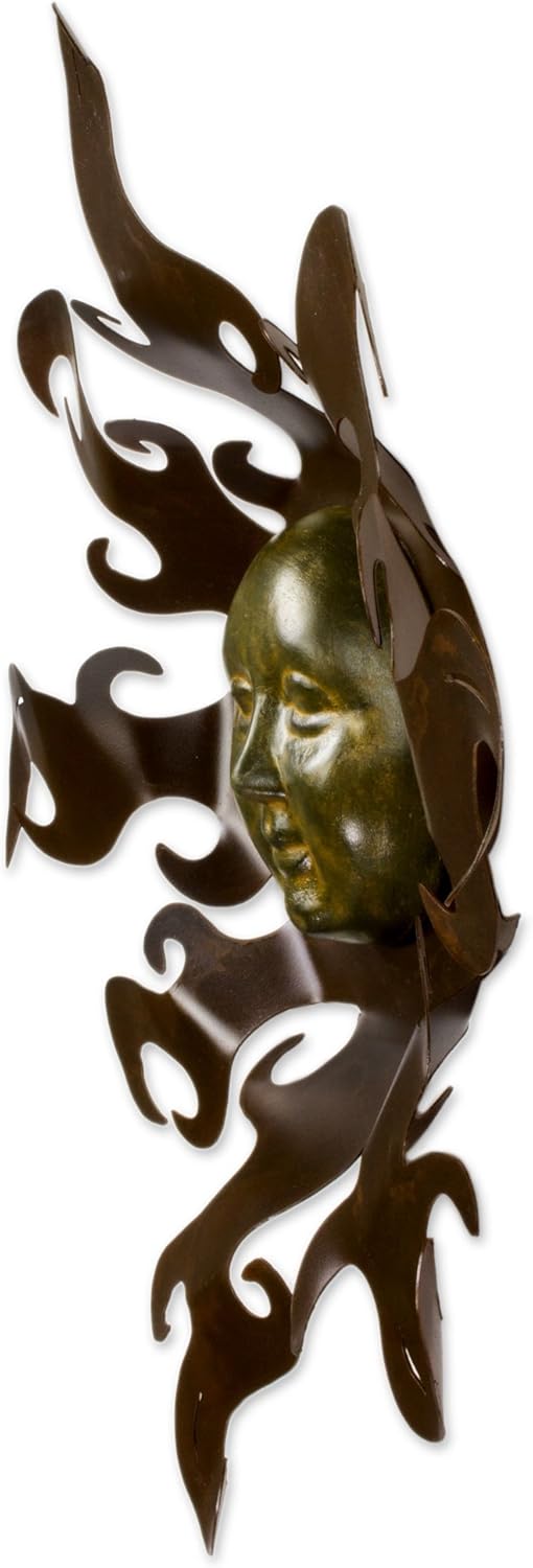 NOVICA Artisan Crafted Painted Steel Sun Large Iron and Ceramic Wall Art, Brown and Yellow 'Sumptuous Sun'