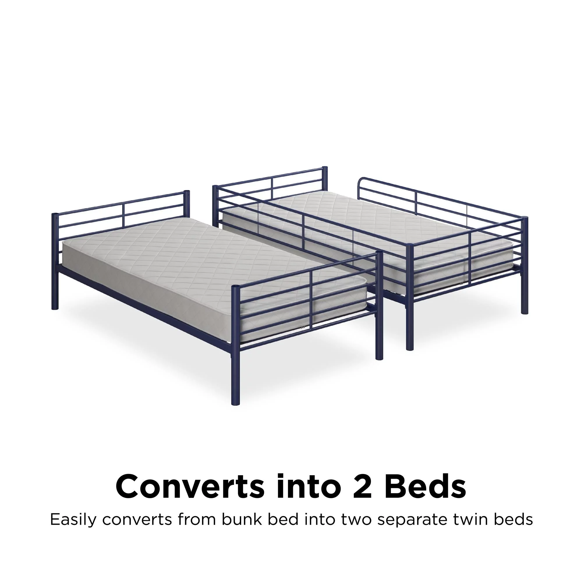 Mainstays Convertible Twin over Twin Metal Bunk Bed, Blue