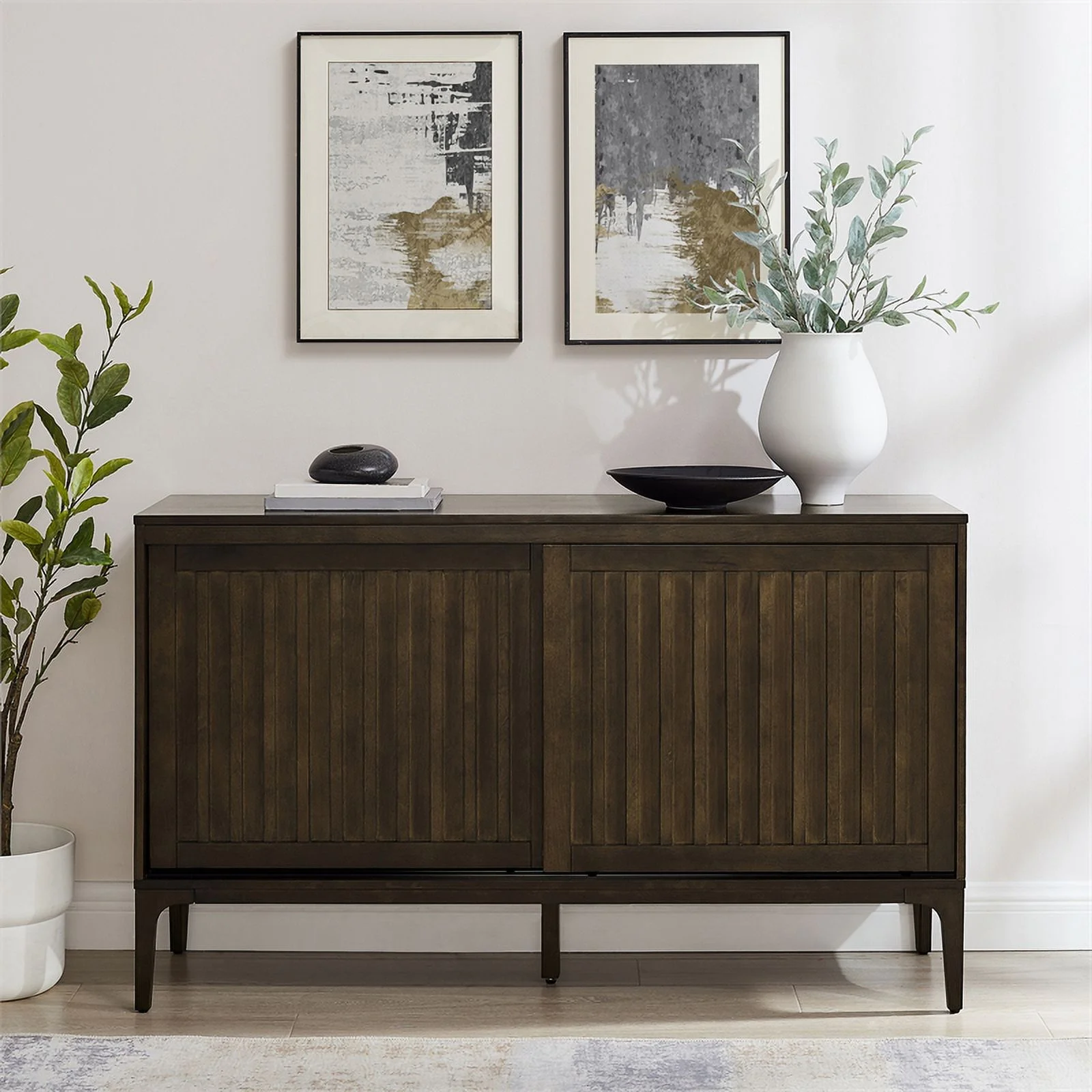 Crosley Furniture Asher Modern Particle Board Wood Sideboard in Dark Brown