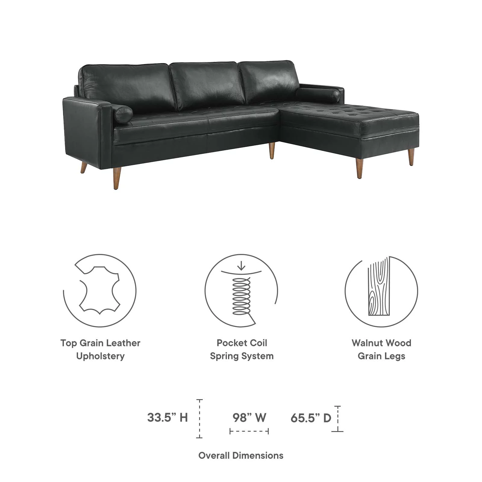 Modway Valour 98" Leather Sectional Sofa in Black