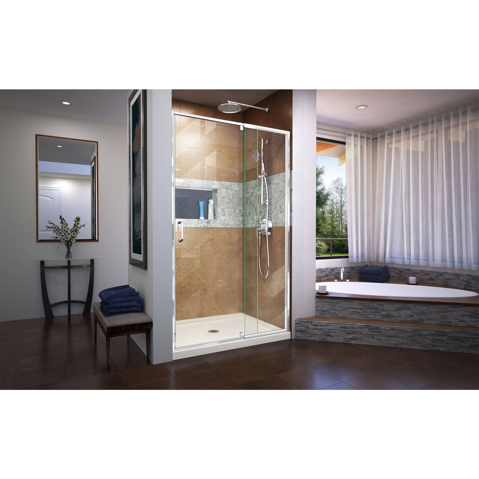 DreamLine DL-6219C-22-01 Flex 32x22D x 42x22W x 74 3/4x22H Semi-Frameless Pivot Shower Door in Chrome with Center Drain Biscuit