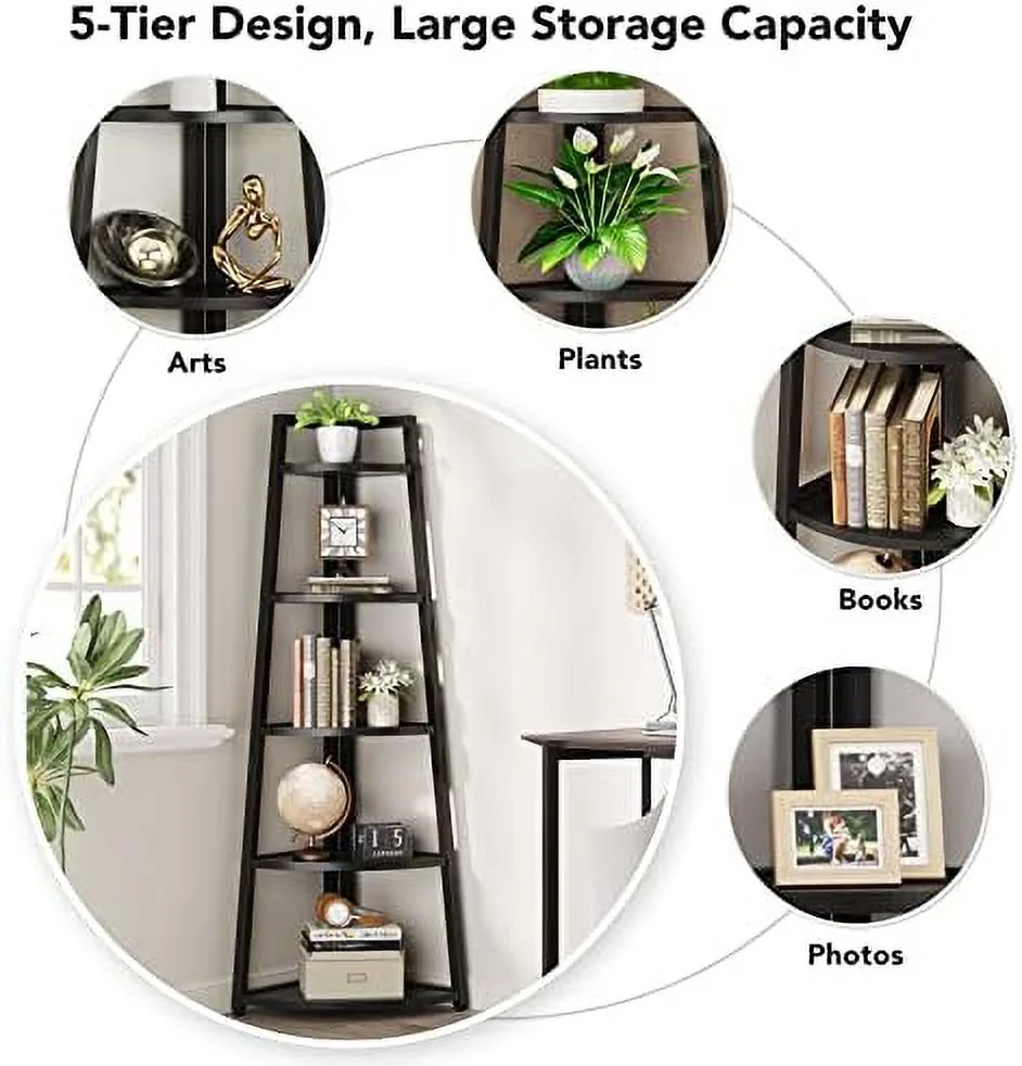 FDIGLUL 70 inch Tall Corner   5 Tier Modern Corner Bookshelf Bookcase Industrial Corner Ladder  Plant Stand for Living Room  Kitchen  Home Office (White) - Curated Treasures Market