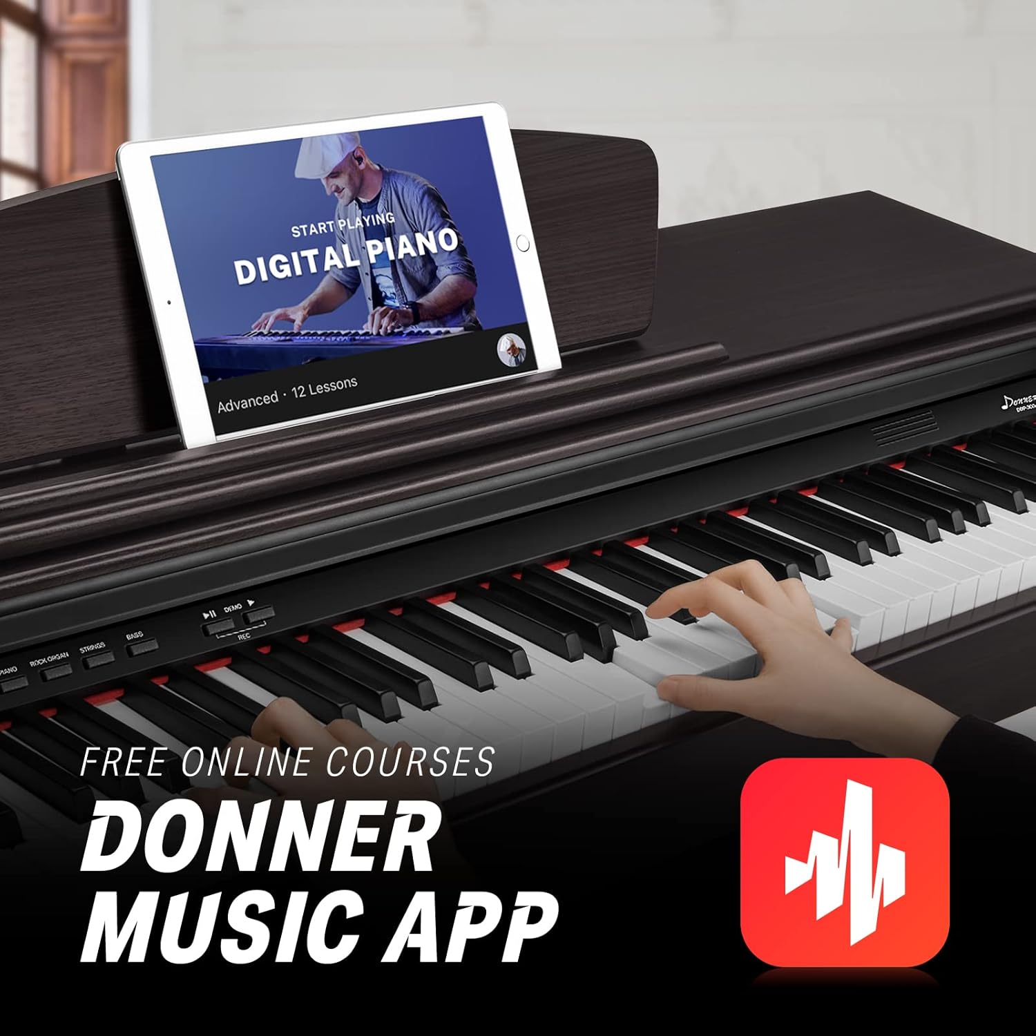 Donner DDP-300 Digital Piano 88 Key Weighted Keyboard Piano, GHS Keyboard, Professional Electric Piano with Triple Pedals, Double Tweeter & Subwoofer, USB MIDI Connecting, Rose Dark