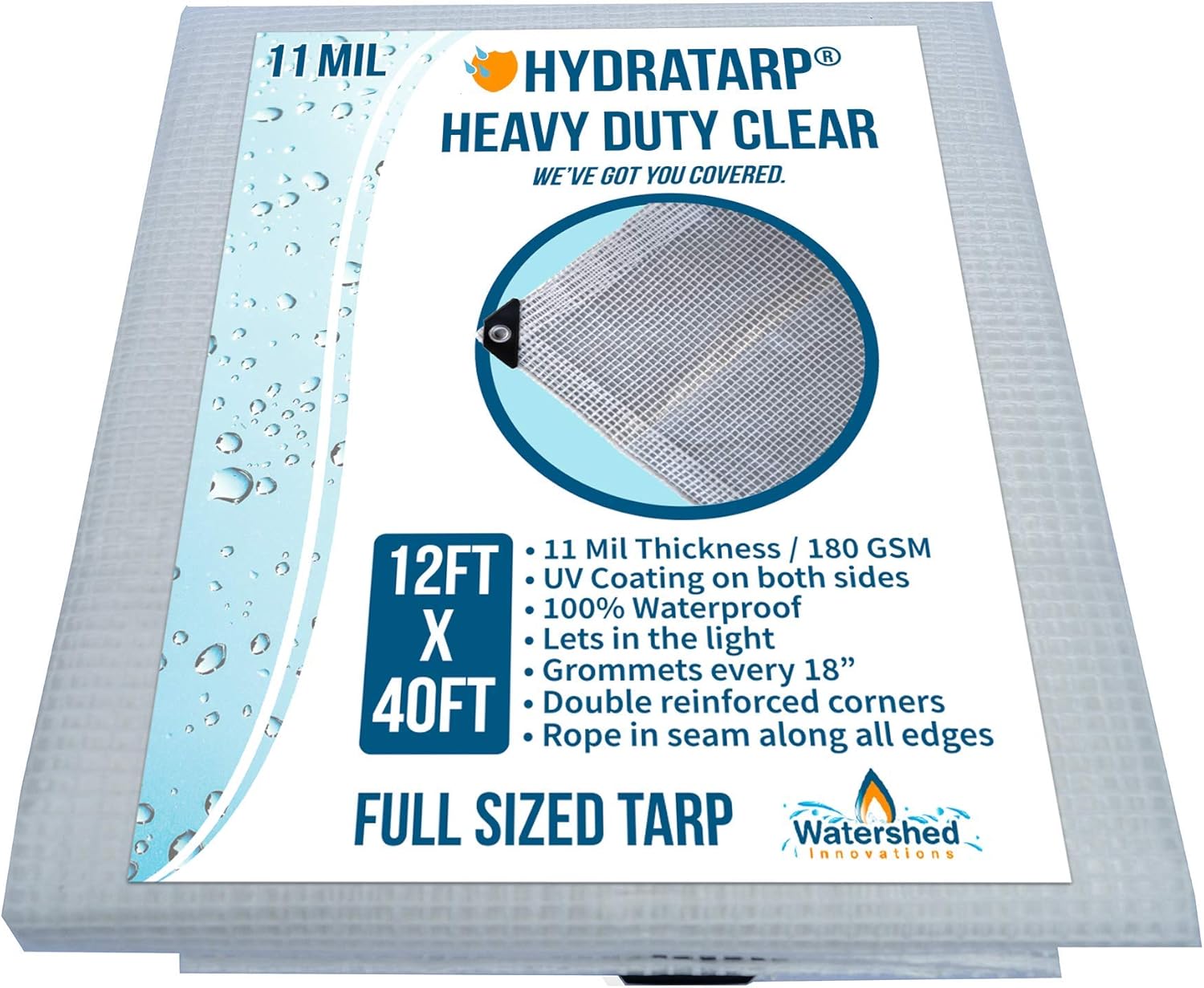 Watershed Innovations HydraTarp, UV Coated 11 Mil Thick Clear Greenhouse Tarp for Outdoor Camping, RV, Trucks and Trailers, 20 by 30 Feet
