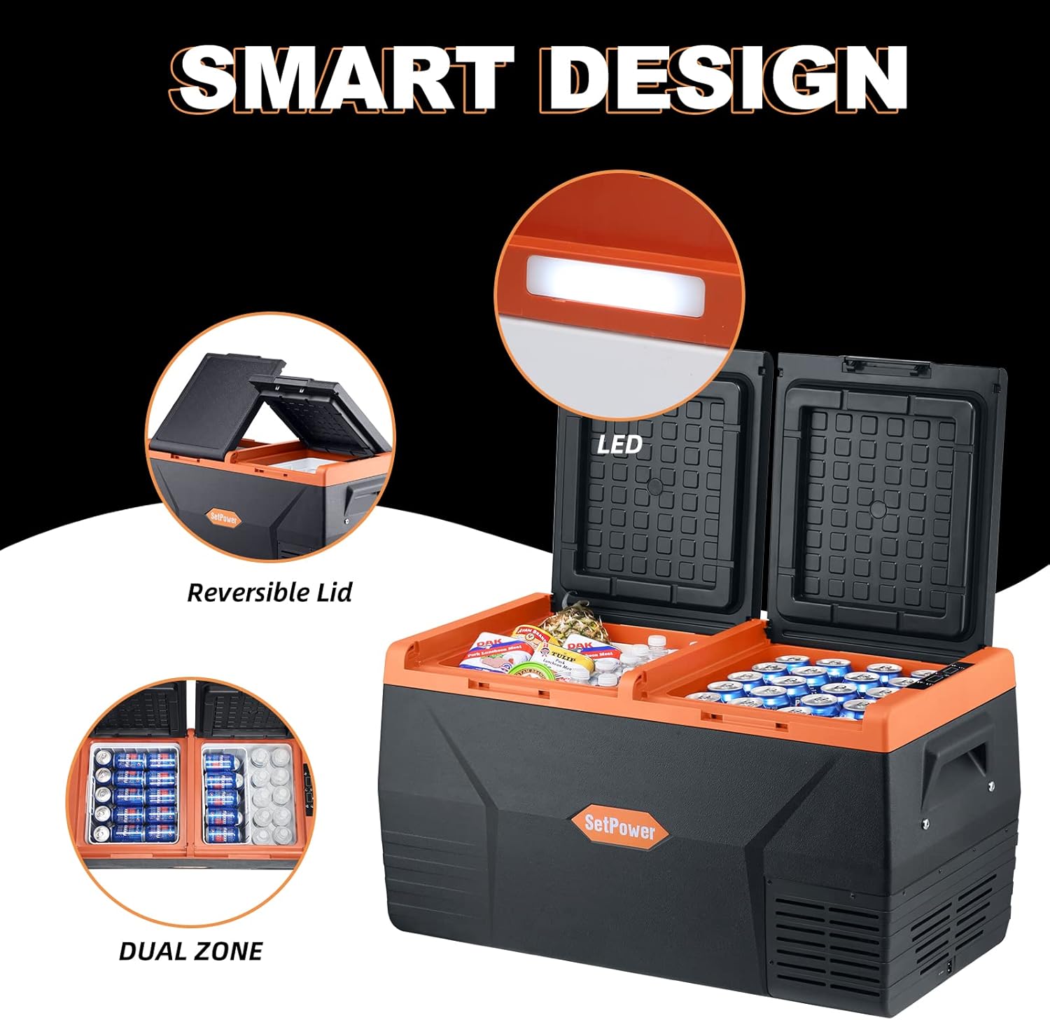 SetPower TC75 12 Volt Refrigerator, Car Refrigerator, Portable Refrigerator, Portable Freezer Fridge, Electric Cooler, Power by 12/24V DC & 110-240V AC & Solar, Car and Home Use, Dual Zone, 0℉-50℉