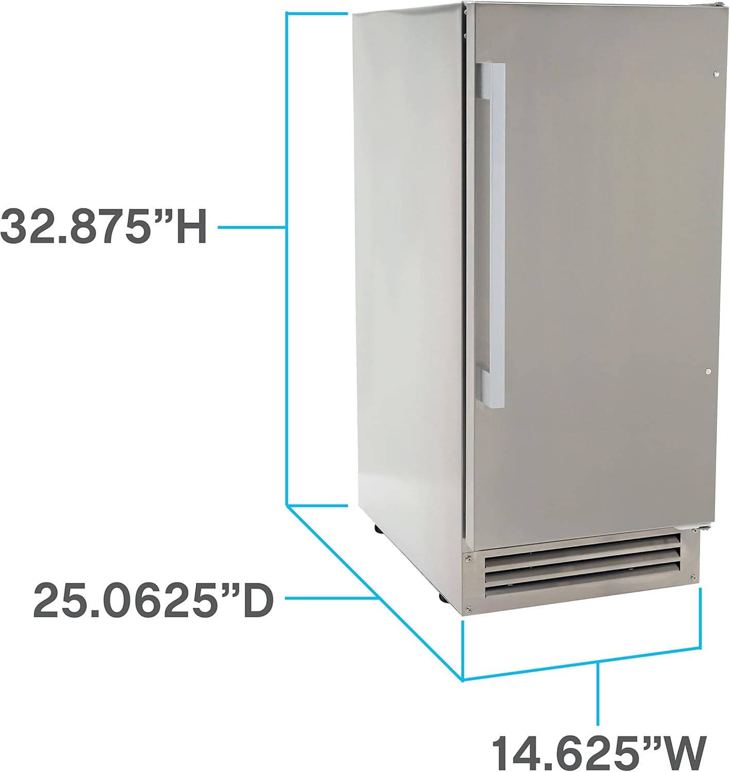 Avanti Elite Series Built-in Ice Maker in Stainless Steel OIM1550U3S | Large Clear Ice Cubes, 25 lbs. Freezer Storage, Under Counter or Cabinet | Outdoor Ice Machines, Commercial, for Home Kitchen