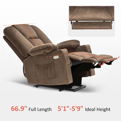 MCombo Small Power Lift Recliner Chair with Massage and Heat for Petite People, Cup Holders, USB Ports, Side Pockets, Fabric 7569 (Small-Regular, Brown)