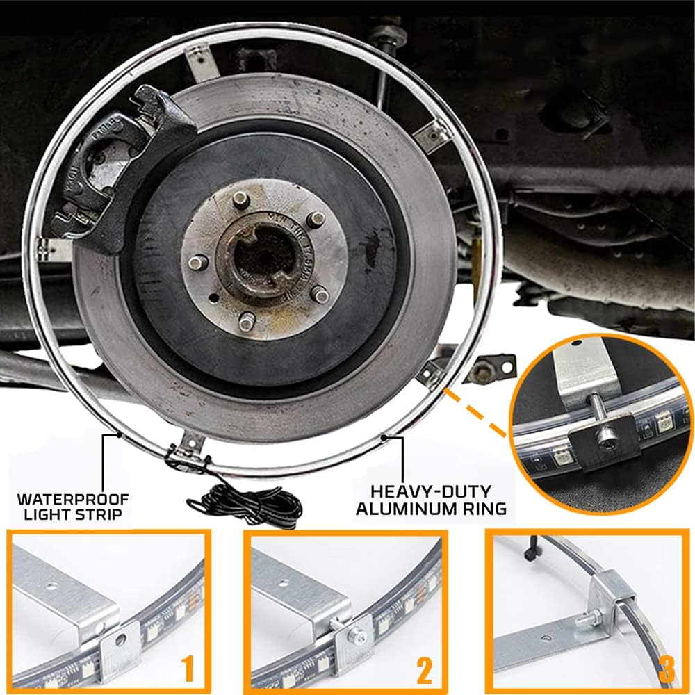 15.5IN RGB LED Wheel Light Kit-4PCS Single Row,Multicolor/waterproof,with Lock Function w/Turn Signal/Braking Functionand Can Controlled by Remote/app,Applicable to all trucks.SUVs