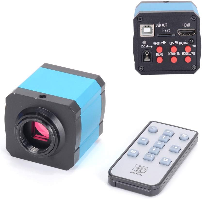 14MP HDMI Microscope Camera Remote Control Kit for Industry Lab PCB USB Output TF Card Video Recorder +180X C-Mount Lens + Big Stereo Stand +144 LED Light