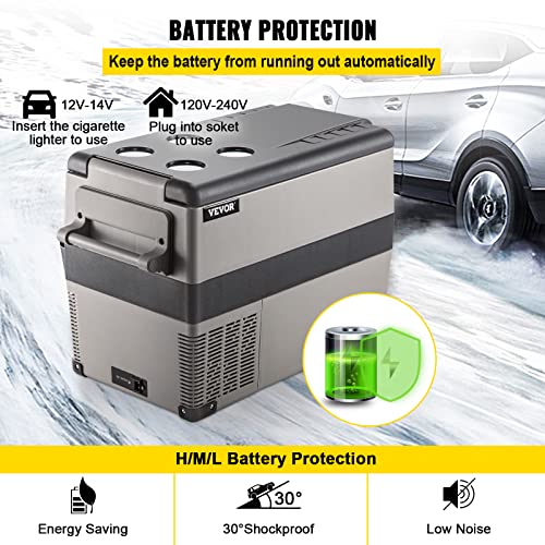 VEVOR 12 Volt Refrigerator, Dual Zone Car Fridge Freezer w/App Control & Wheels 12/24V DC & 110-240V AC Electric Compressor Cooler for Truck Vehicle RV Boat Outdoor & Home Use, -4℉-68℉ Black