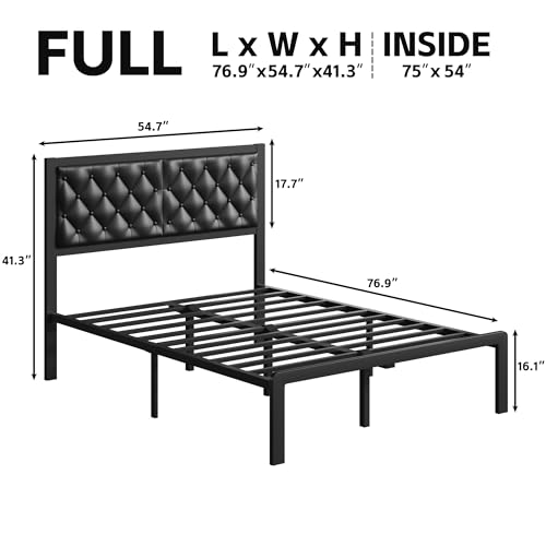 Queen Bed Frame with Headboard PU Leather Upholstered Bed Frame Platform,All Metal Slats Support Platform Bed Frame with Storage Space,Easy Assembly,Noise Free,No Box Spring Needed,Black