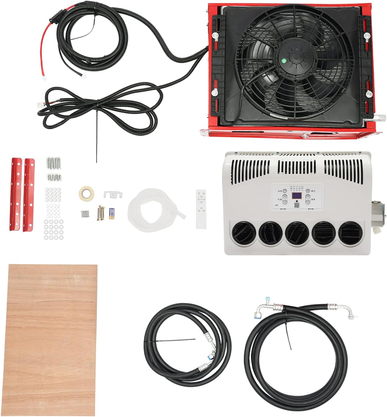 12V Mini Split Air Conditioner Kit with Remote Control, 11000 BTU Mini Split AC/Heating System for Trucks, Caravans, RVs Red+White 400-600W