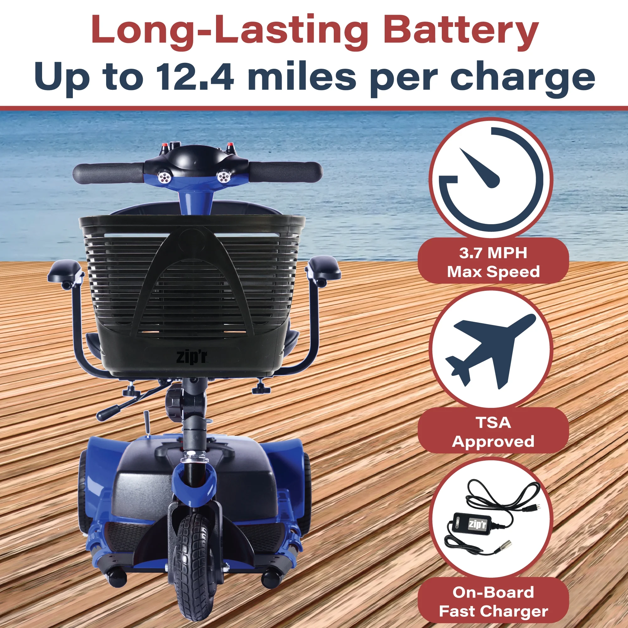 Zip'r Roo 3-Wheel Travel Mobility Scooter, Red