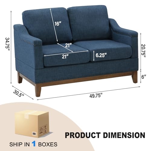 Classic 3-Seater Upholstered Sofa with Nailhead Trim, High-Density Foam Cushions & Sturdy Solid Wood Legs, Soft Fabric Couch for Living Room, Beige