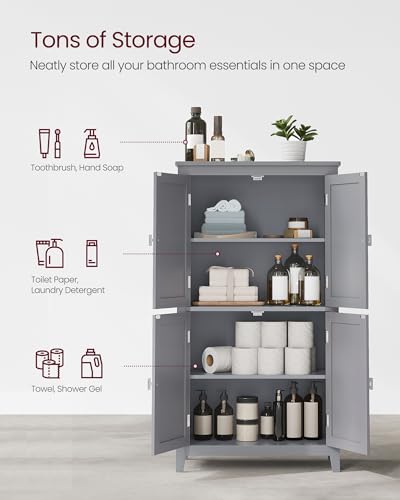 VASAGLE Bathroom Floor Storage Cabinet, Bathroom Storage Unit, Freestanding Cabinet with 4 Doors, Adjustable Shelves, 11.8 x 23.6 x 43.3 Inches, Forest Green UBBC552C01