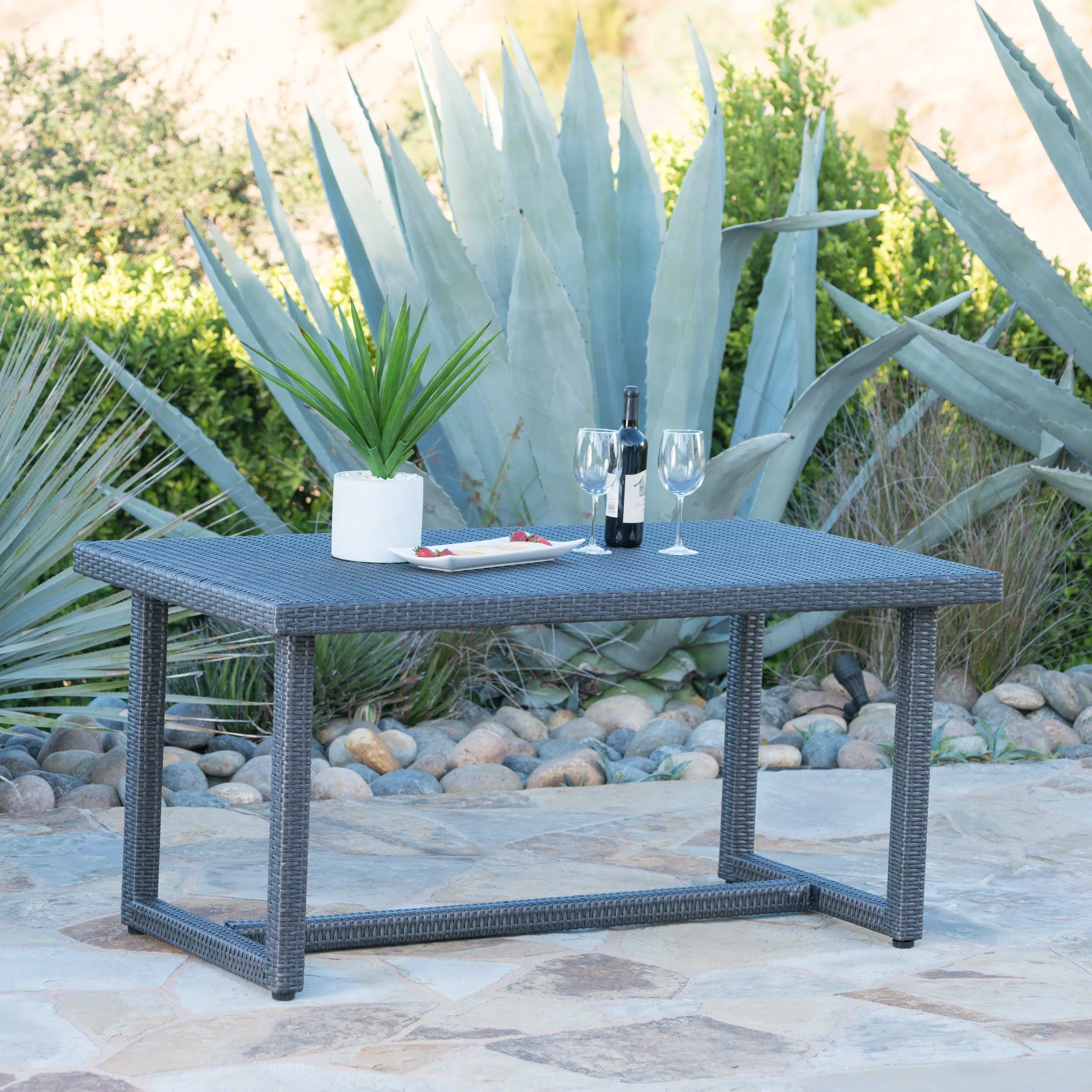 Avianna Outdoor 59 Inch Wicker Dining Table, Grey - Curated Treasures Market