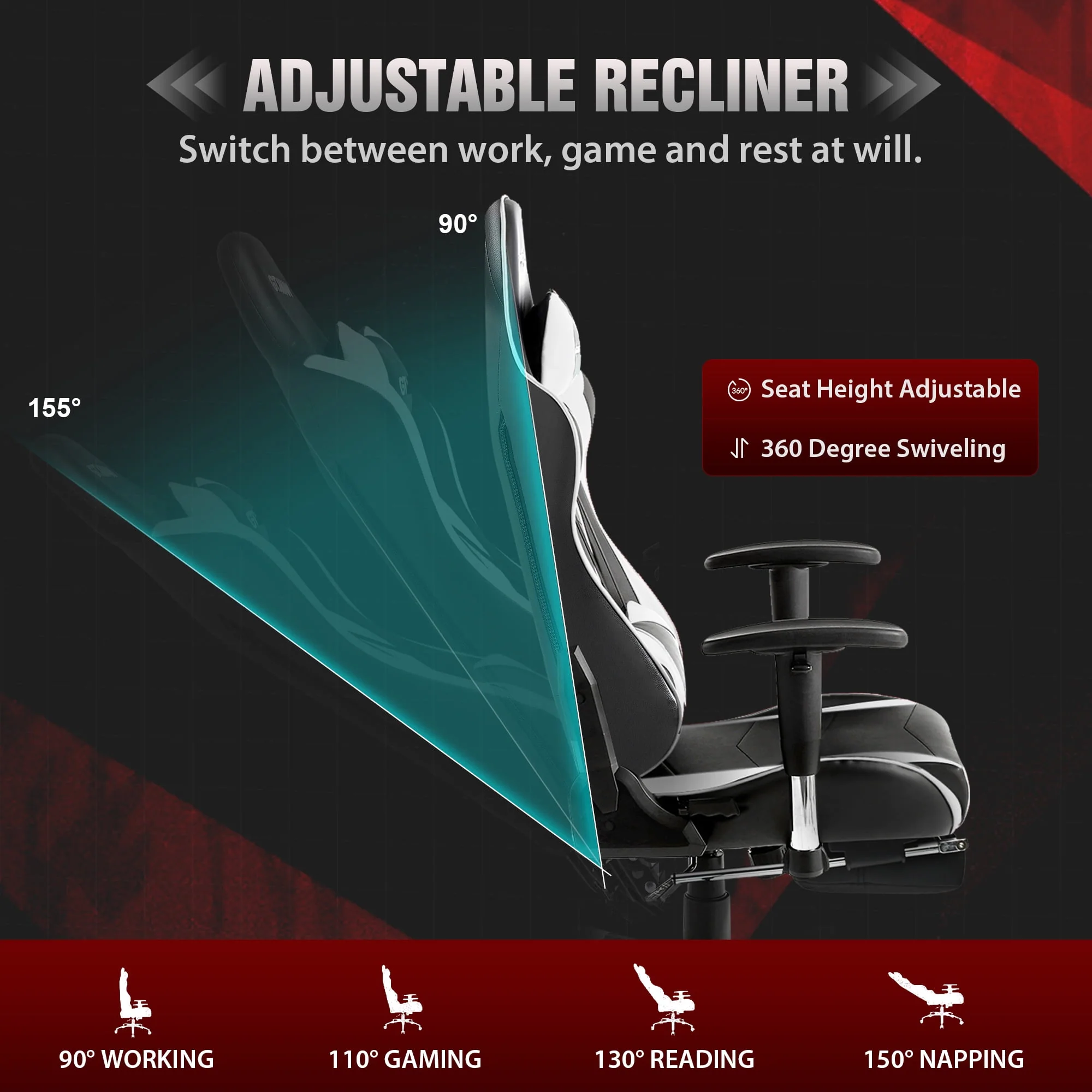 GTRACING Gaming Chair Office Chair PU Leather with Footrest & Adjustable Headrest, Red