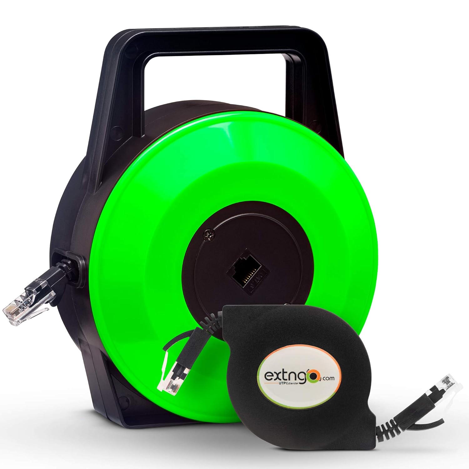 EXTNGO Retractable Network Cable Extender, 50 Ft (15 Meter) CAT 6 Ethernet Cable Flat-Portable 1Gbps Data Speed-Swiftly Setup Temp Networks-Cascadable Male-Female RJ45 Connector-UTP Cable Reel Pack of 2