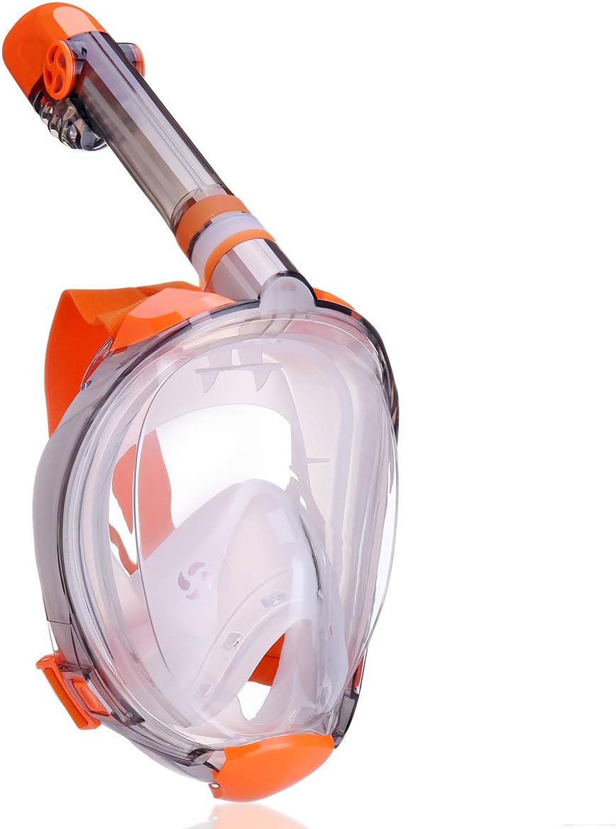 QingSong Full Face Snorkel Mask, Snorkeling Gear with Camera Mount, Foldable 180 Degree Panoramic View Anti-Fog Anti-Leak, Snorkeling Set for Kids and Adults